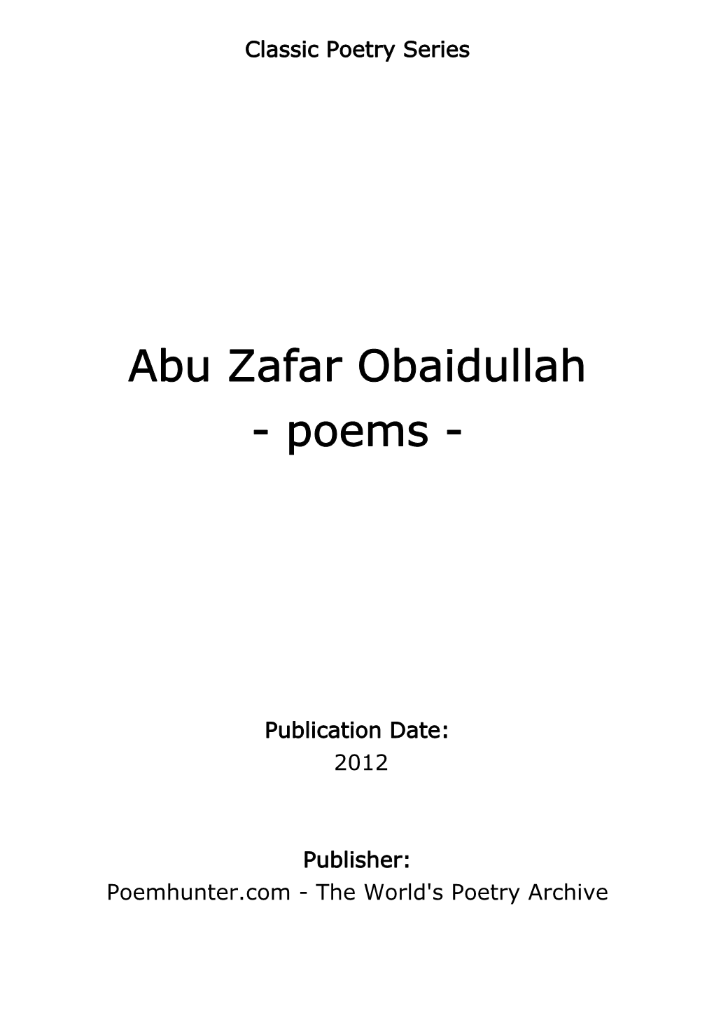 Abu Zafar Obaidullah - Poems