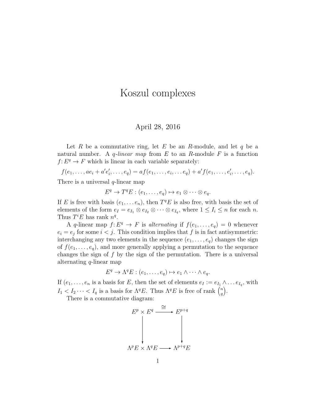 Notes on Koszul Complexes