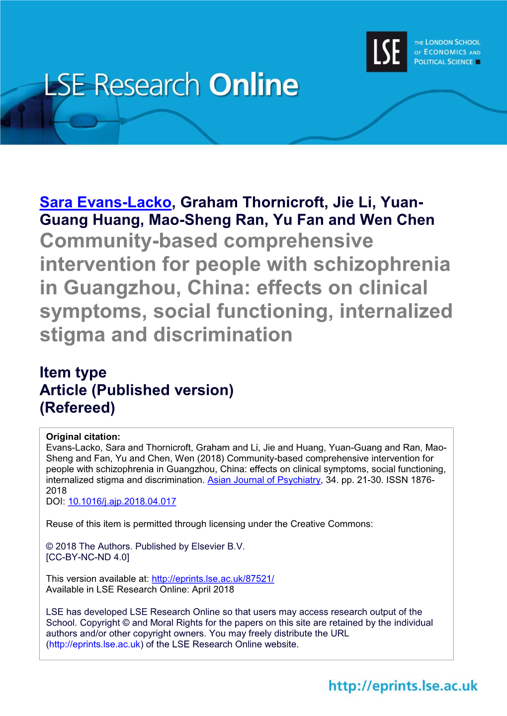 Community-Based Comprehensive Intervention for People With