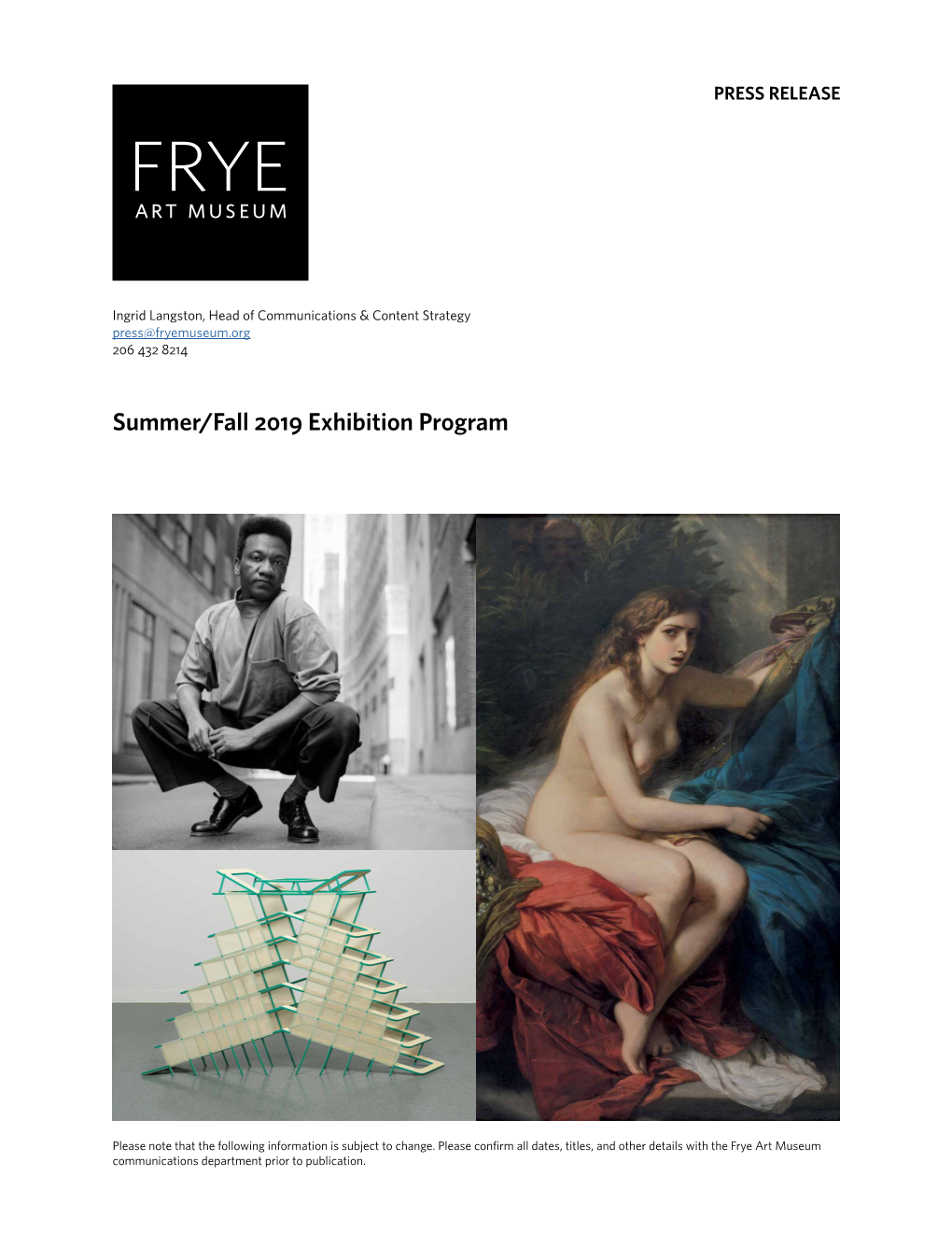 Summer/Fall 2019 Exhibition Program