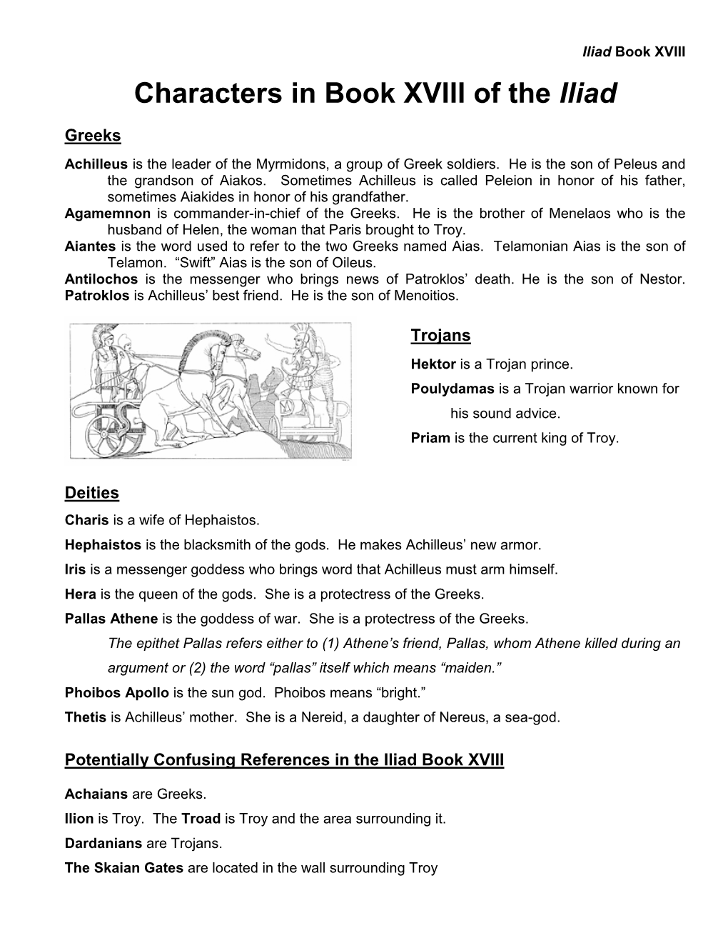 Characters in Book XVIII of the Iliad