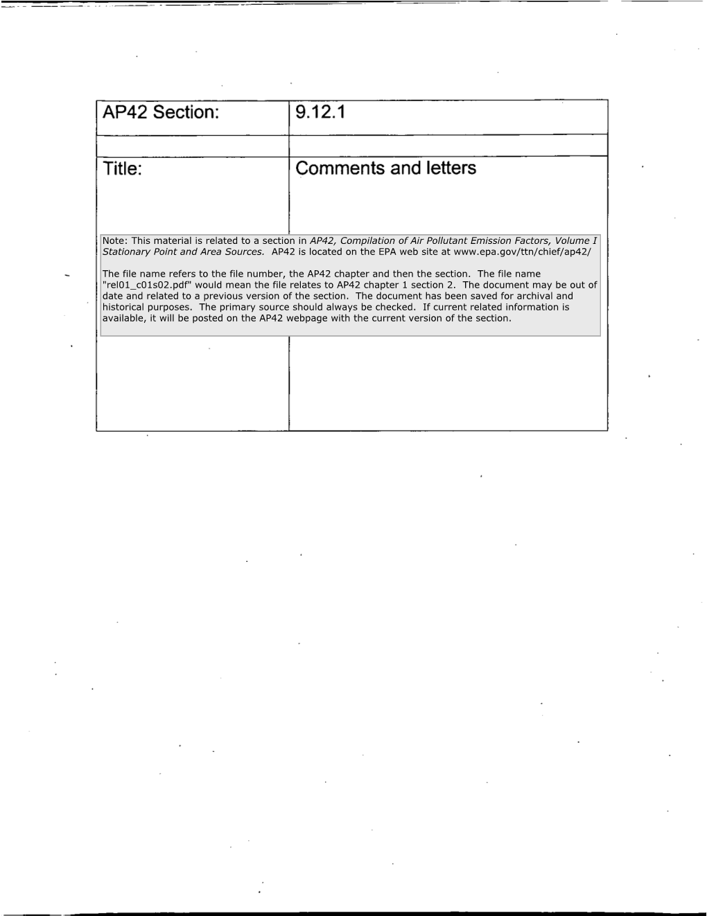 AP42 Section: Title: 9.12.1 Comments and Letters