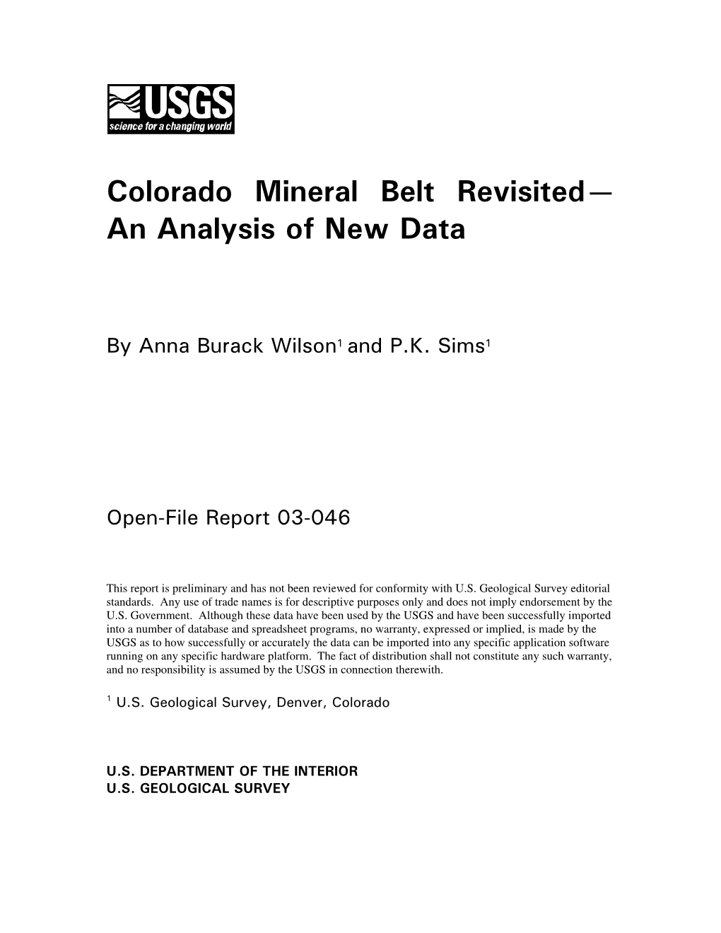 Colorado Mineral Belt Revisited— an Analysis of New Data