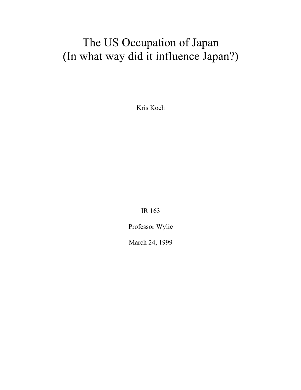 The U.S. Occupation of Japan