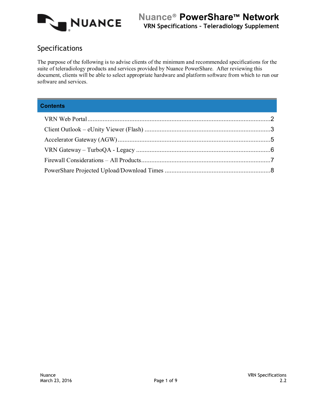 Nuance Powershare™ Network Specifications