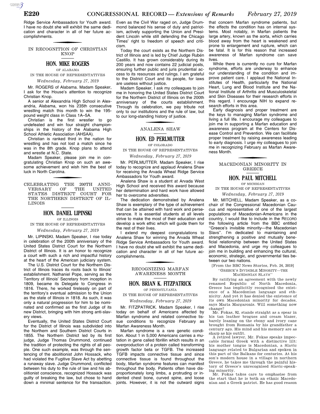 CONGRESSIONAL RECORD— Extensions of Remarks E220 HON