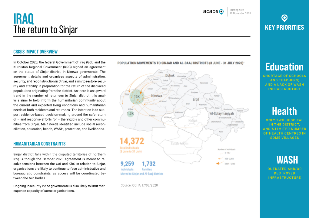 The Return to Sinjar Education Health WASH