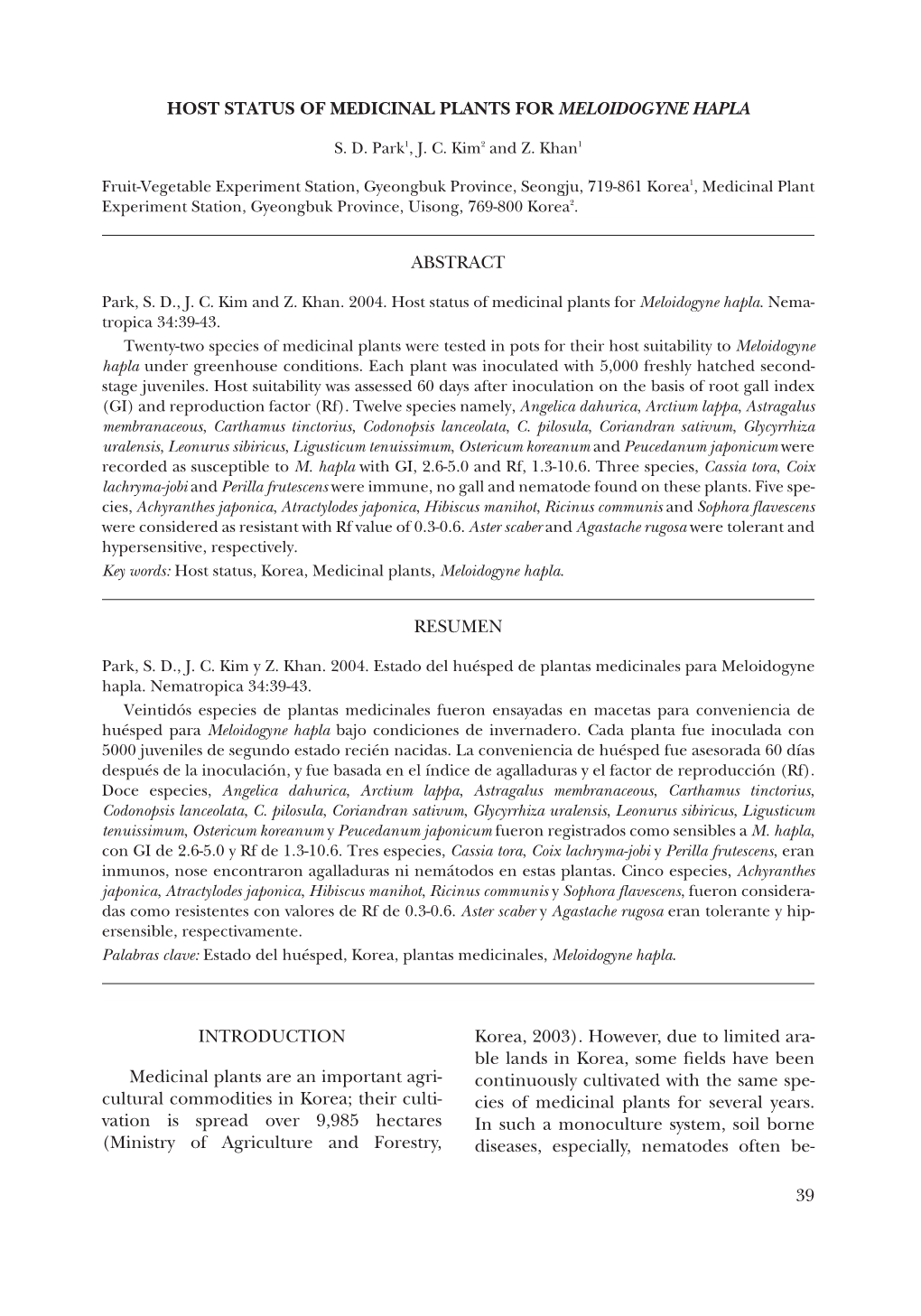 Cinal Plants for Meloidogyne Hapla