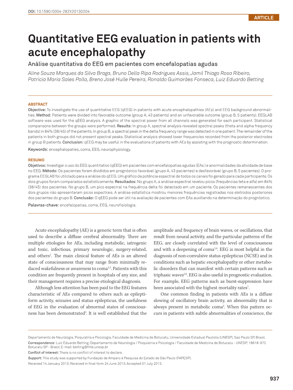 Quantitative EEG Evaluation in Patients with Acute Encephalopathy