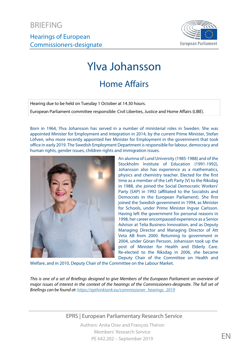 Ylva Johansson – Home Affairs