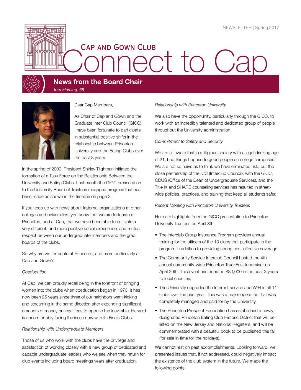 Connect to Cap News from the Board Chair Tom Fleming ’69