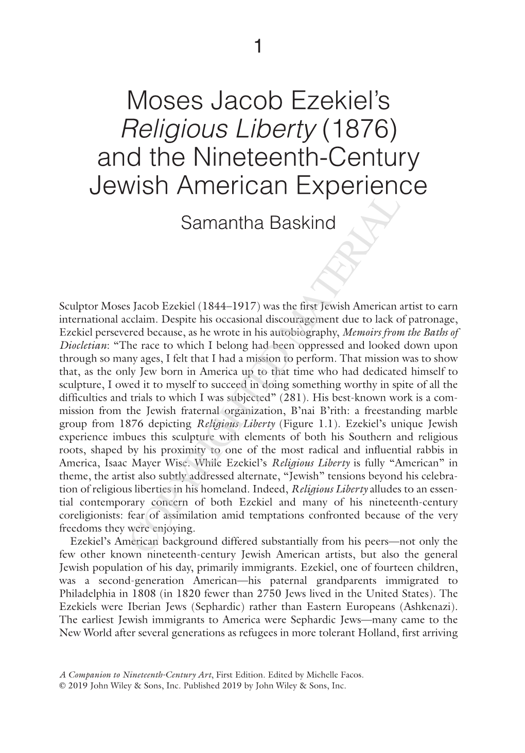 Religious Liberty (1876) and the Nineteenth‐Century Jewish American Experience Samantha Baskind