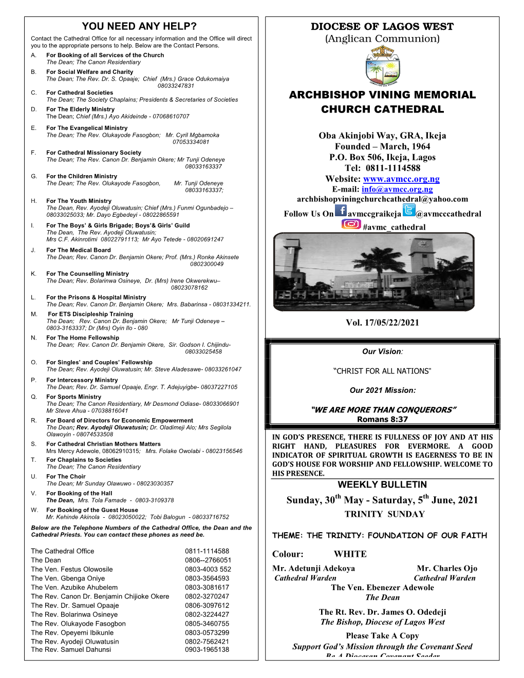 Avmcc Bulletin for 30Th May 2021