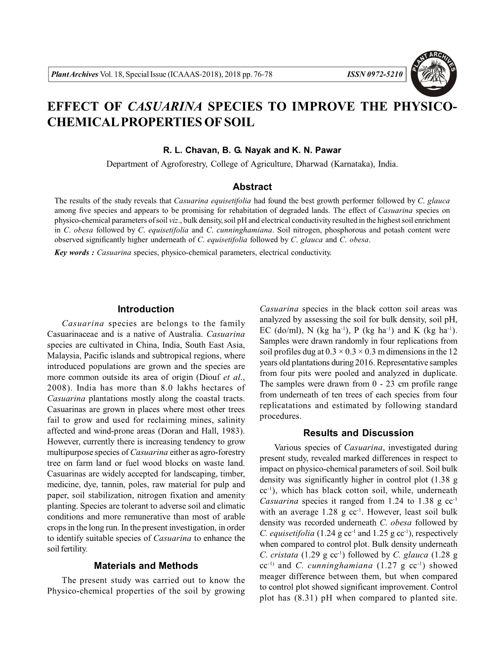 Effect of Casuarina Species to Improve the Physico- Chemical Properties of Soil