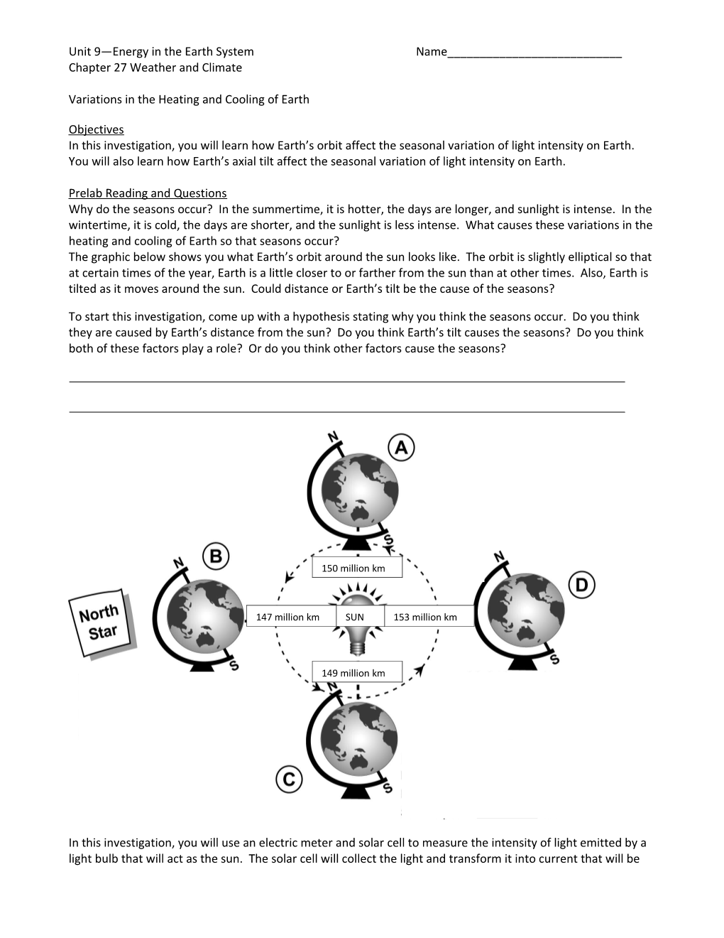 Unit 9 Energy in the Earth System Name______