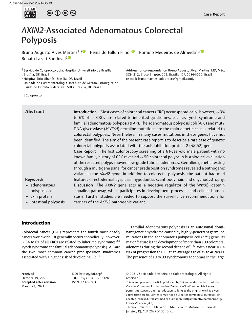 AXIN2-Associated Adenomatous Colorectal Polyposis