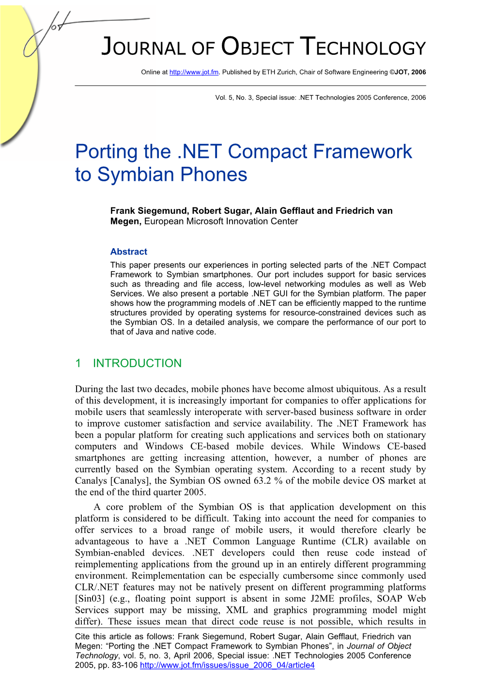 Porting the .NET Compact Framework to Symbian Phones