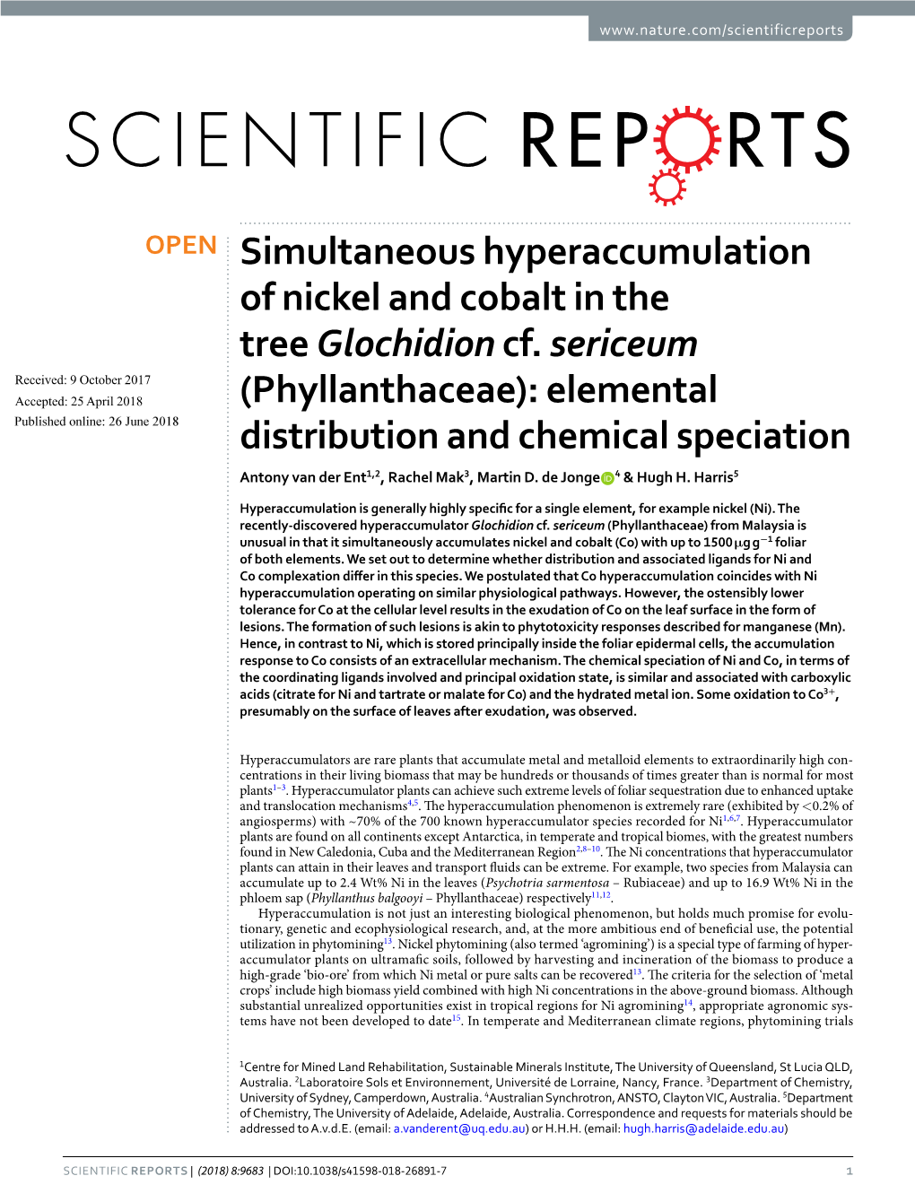 Simultaneous Hyperaccumulation of Nickel and Cobalt in the Tree Glochidion Cf