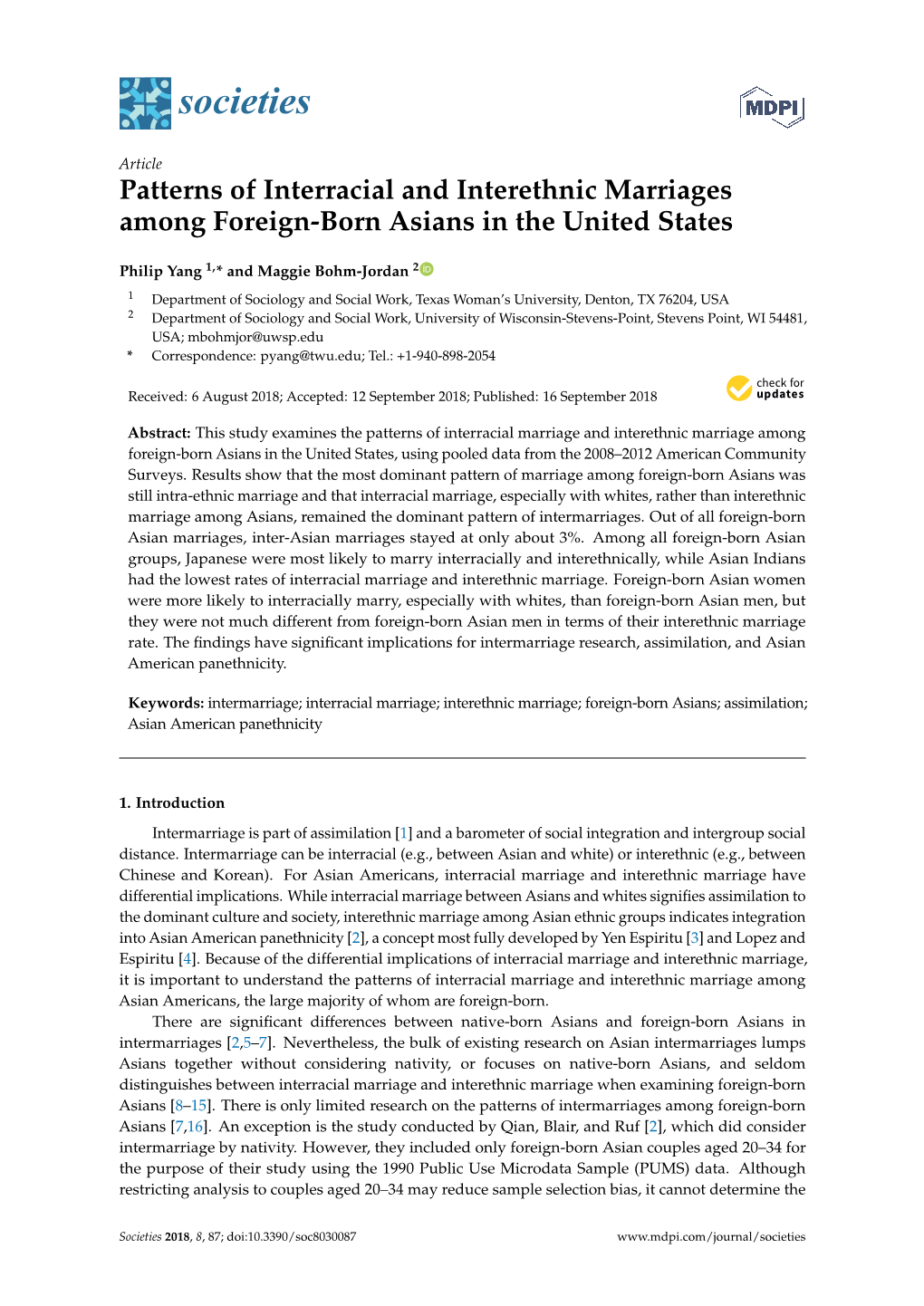 Patterns of Interracial and Interethnic Marriages Among Foreign-Born Asians in the United States