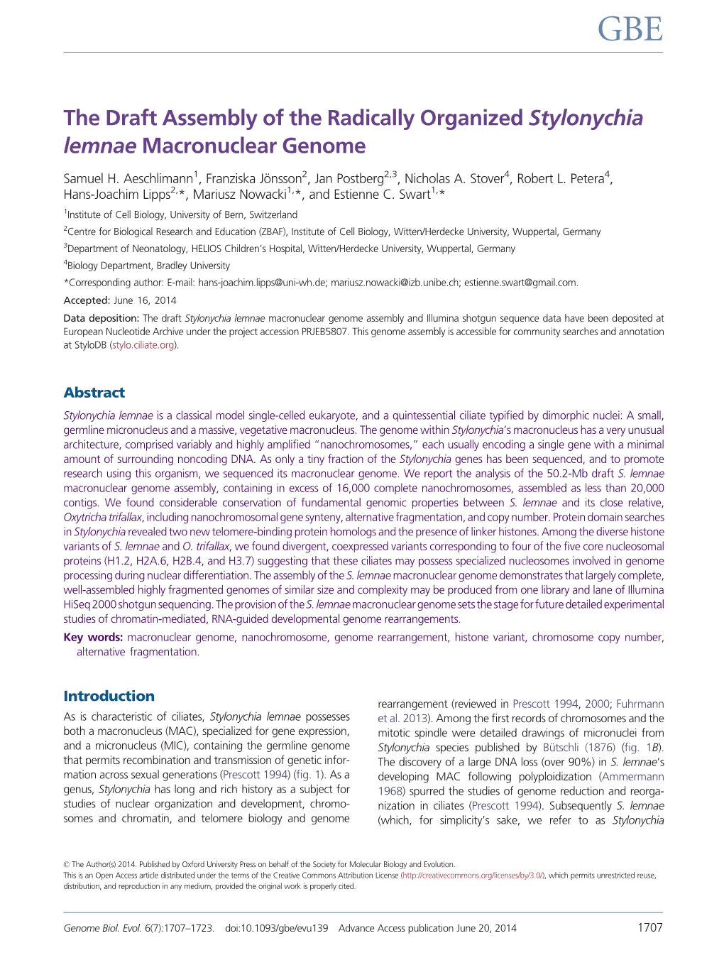 The Draft Assembly of the Radically Organized Stylonychia Lemnae Macronuclear Genome