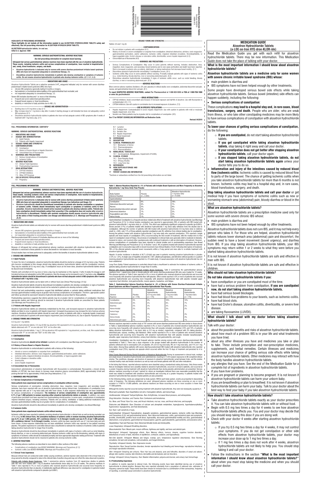 Alosetron Hydrochloride Tablets Or Placebo