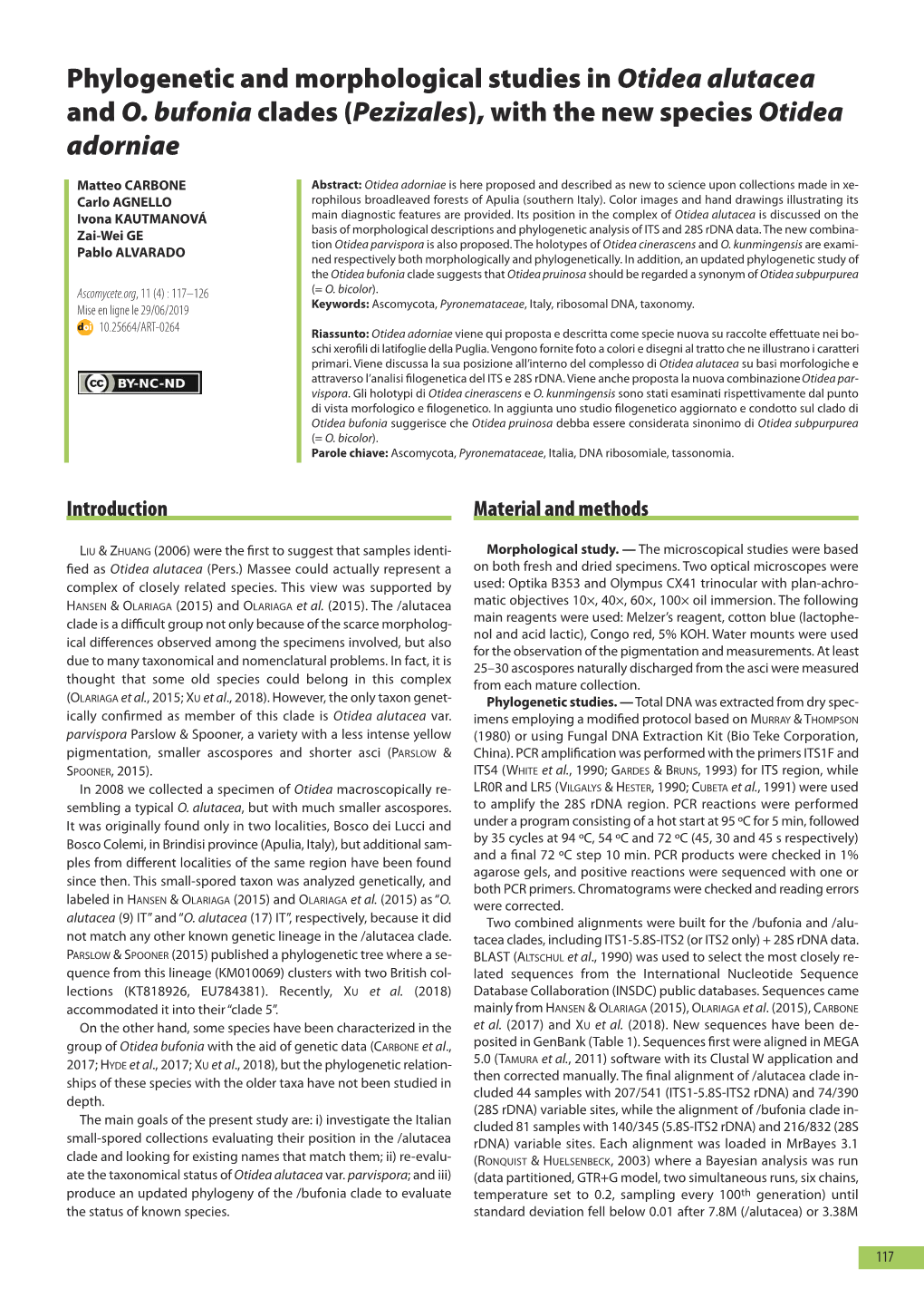 Phylogenetic and Morphological Studies in Otidea Alutacea and O