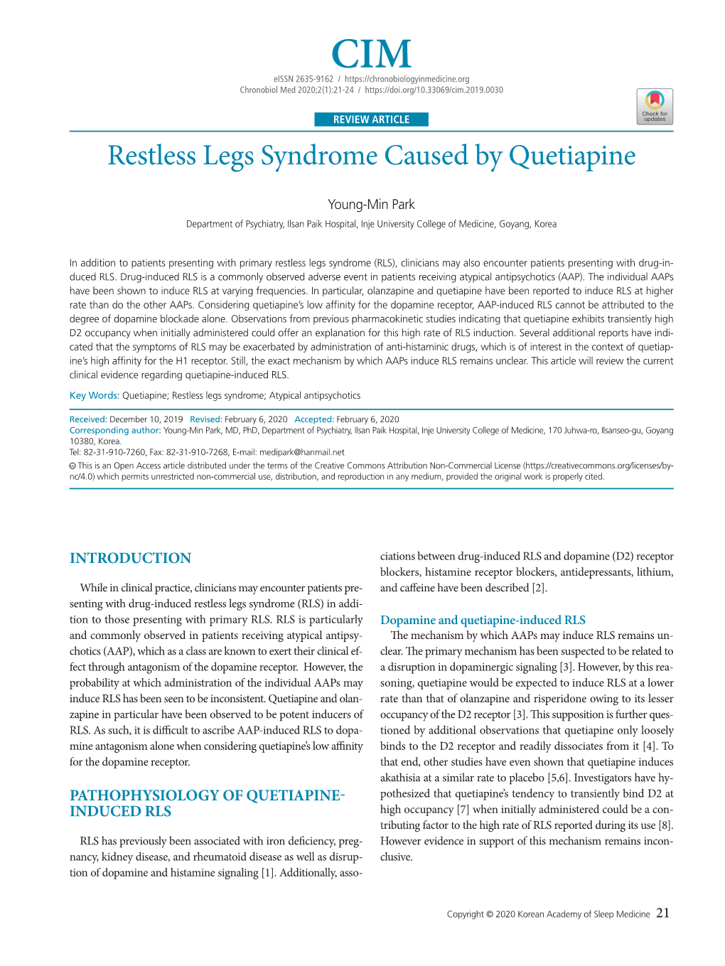 Restless Legs Syndrome Caused by Quetiapine