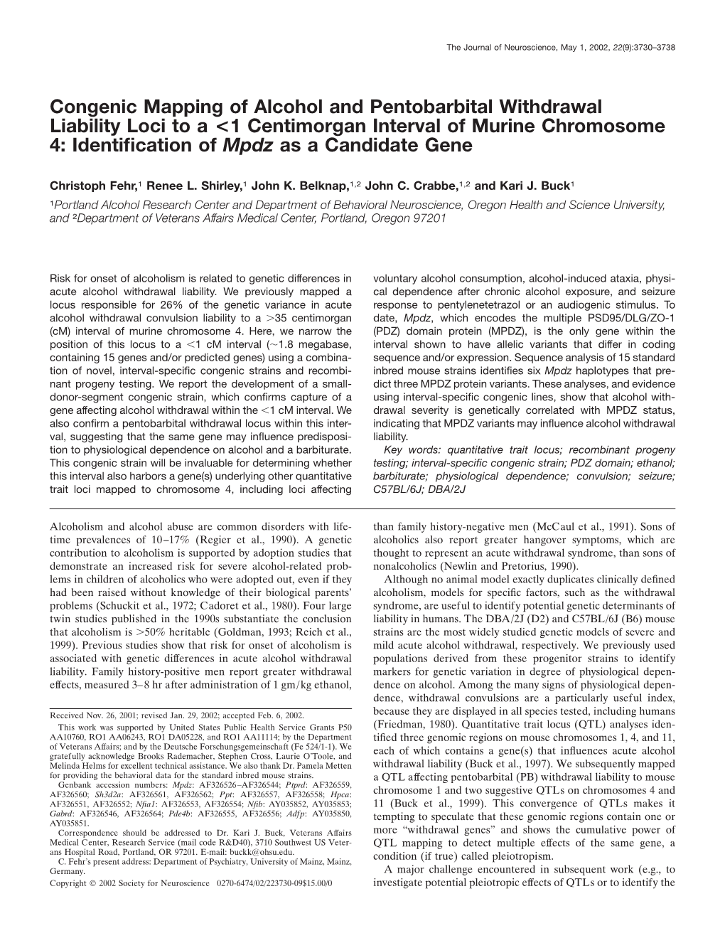 Congenic Mapping of Alcohol And