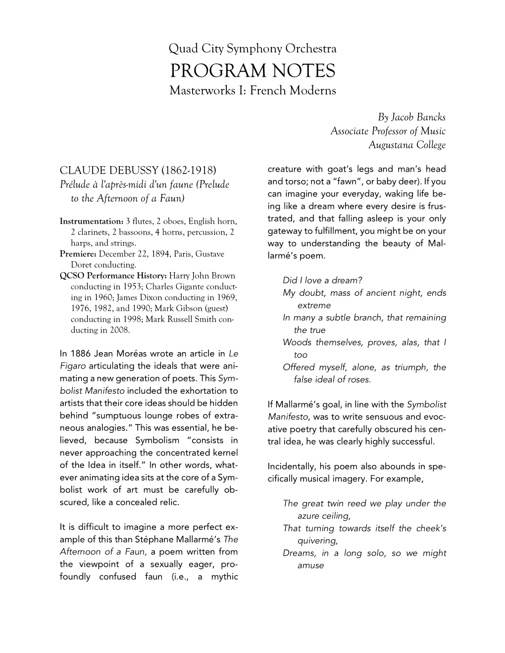 PROGRAM NOTES Masterworks I: French Moderns