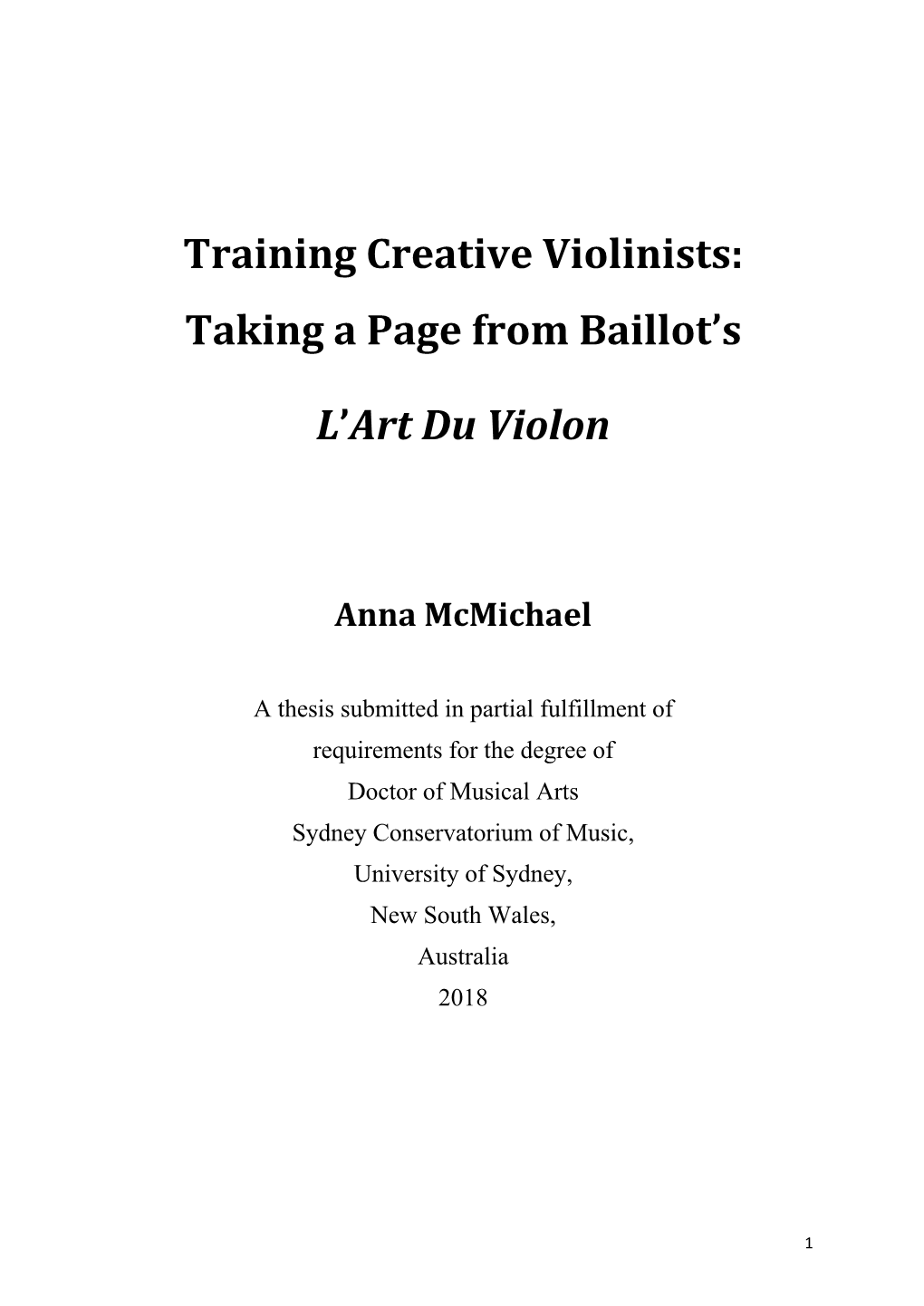 Training Creative Violinists: Taking a Page from Baillot's L'art Du Violon