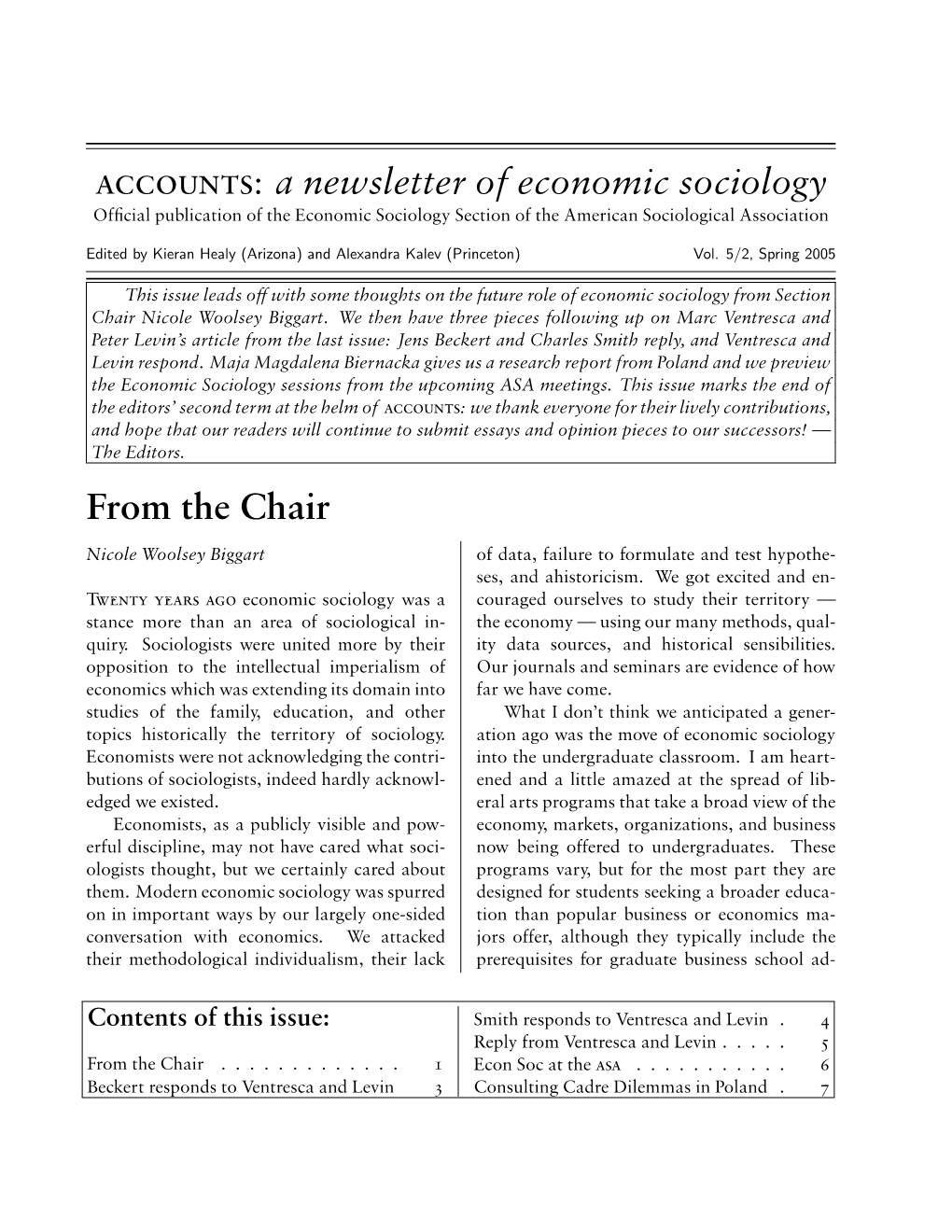 A Newsletter of Economic Sociology from the Chair