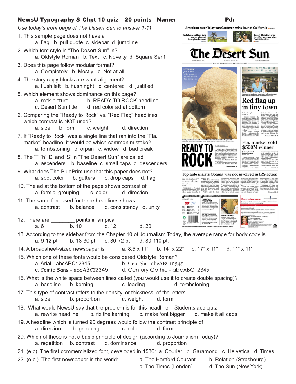 Use Today's Front Page of the Desert Sun To