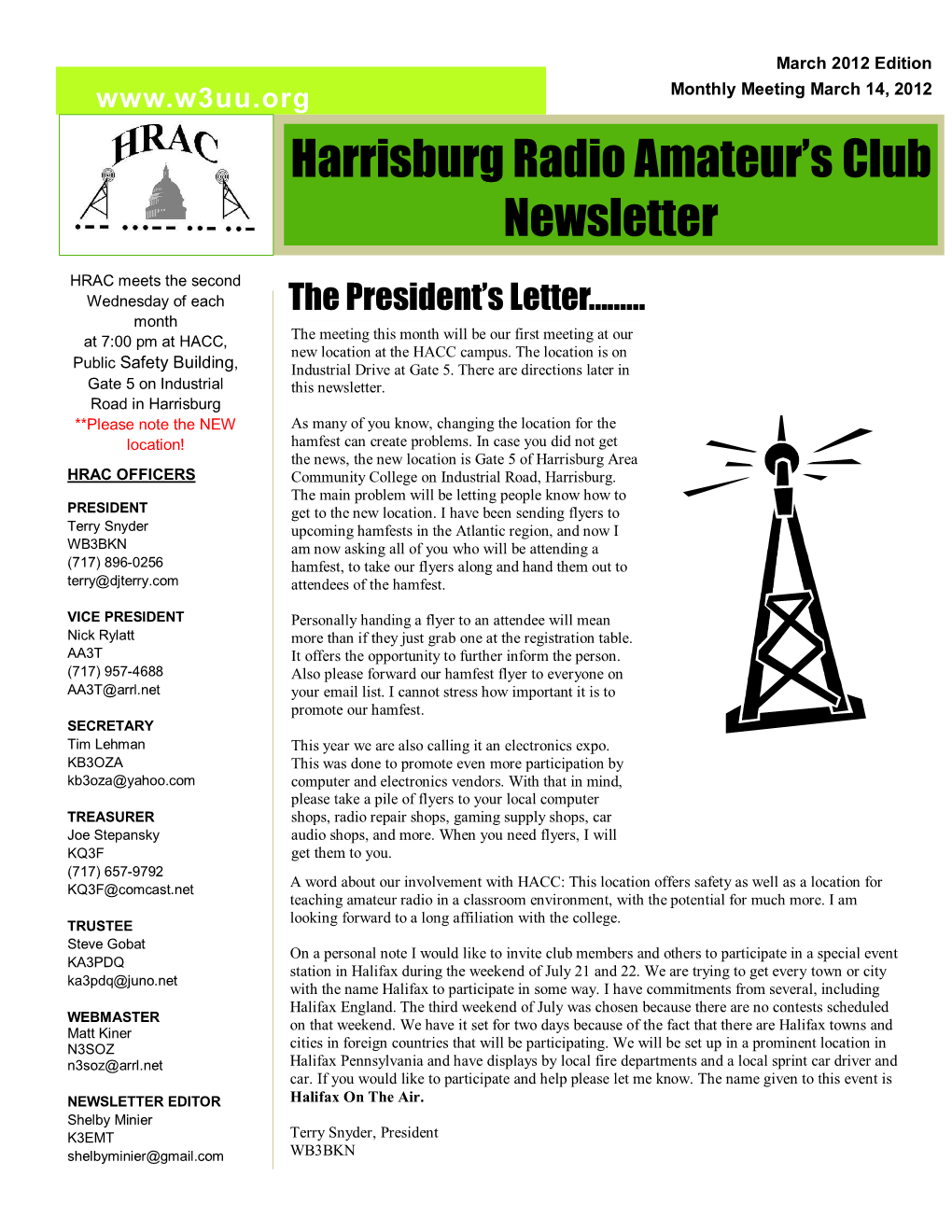 Harrisburg Radio Amateur's Club Newsletter