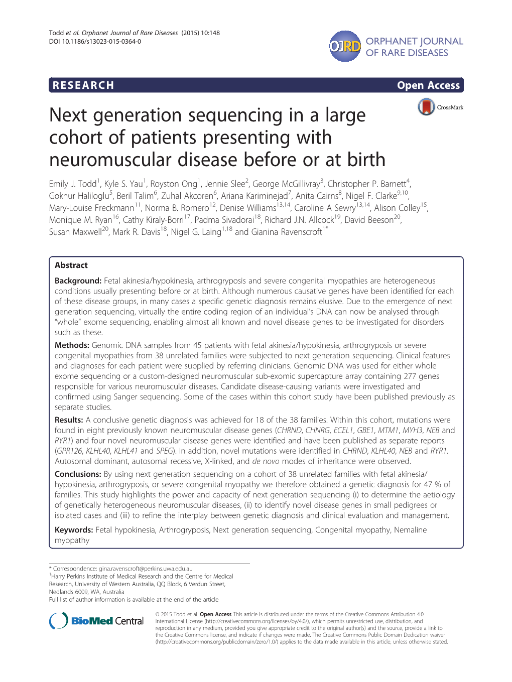 Next Generation Sequencing in a Large Cohort of Patients Presenting with Neuromuscular Disease Before Or at Birth Emily J