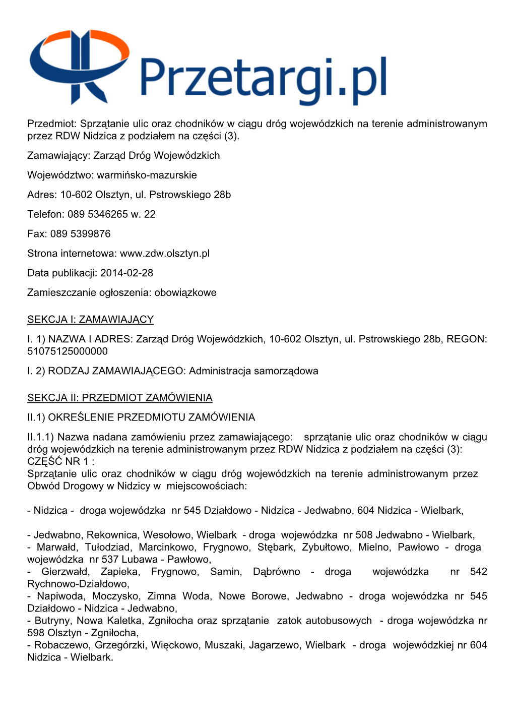 Sprzątanie Ulic Oraz Chodników W Ciągu Dróg Wojewódzkich Na Terenie Administrowanym Przez RDW Nidzica Z Podziałem Na Części (3)