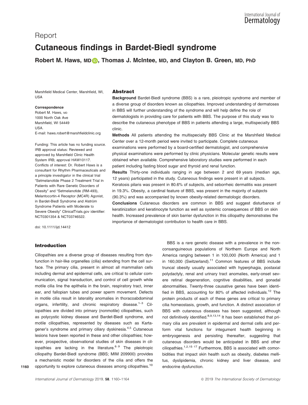 Cutaneous Findings in Bardet‐Biedl Syndrome