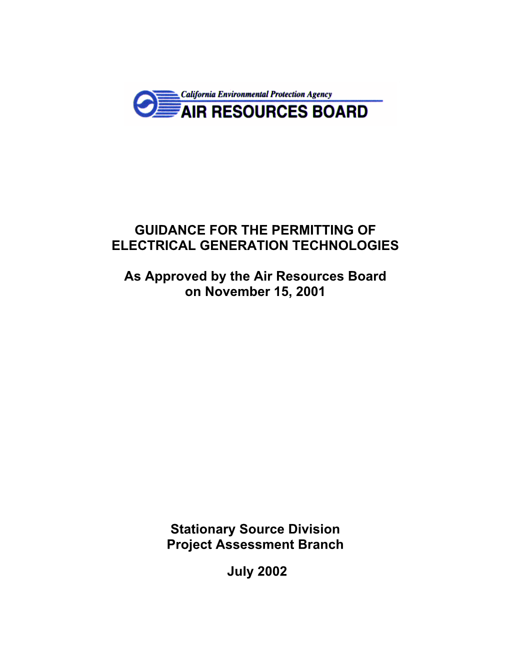 "Staff Report: 2002-07-01 Distributed Generation Guidance"