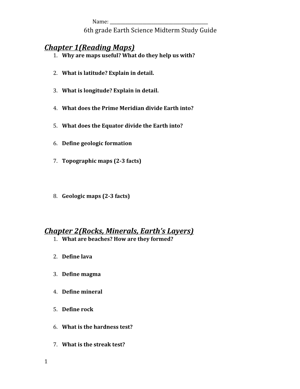 Midterm Study Guide 6Th Science