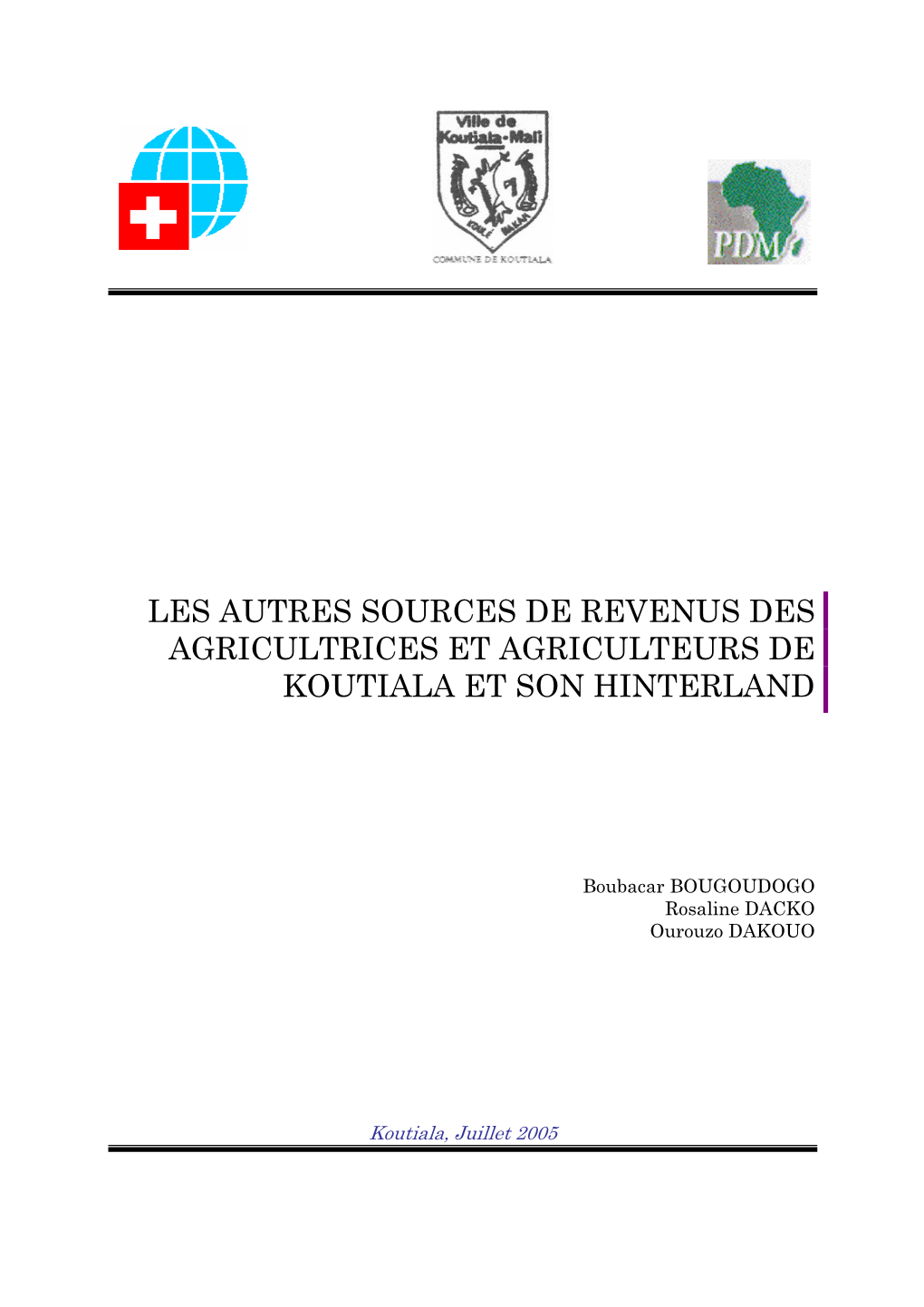 Les Autres Sources De Revenus Des Agriculteurs Et Agricultrices De Koutiala Et Son Hinterland