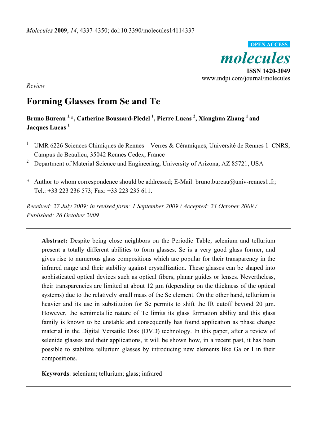 Forming Glasses from Se and Te