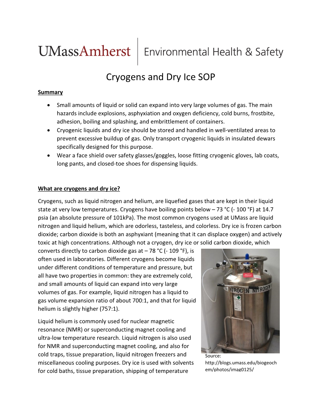 Cryogens and Dry Ice SOP