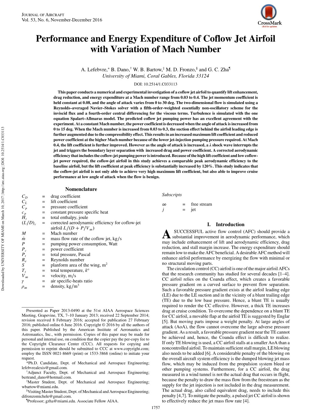 Performance and Energy Expenditure of Coflow Jet Airfoil with Variation of Mach Number