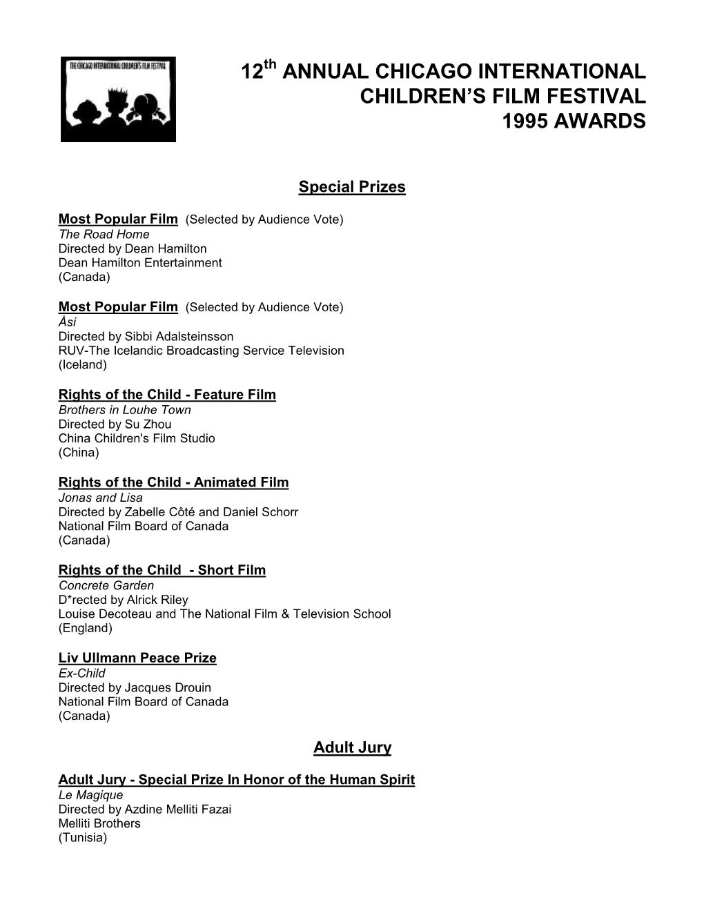 Award List 1995