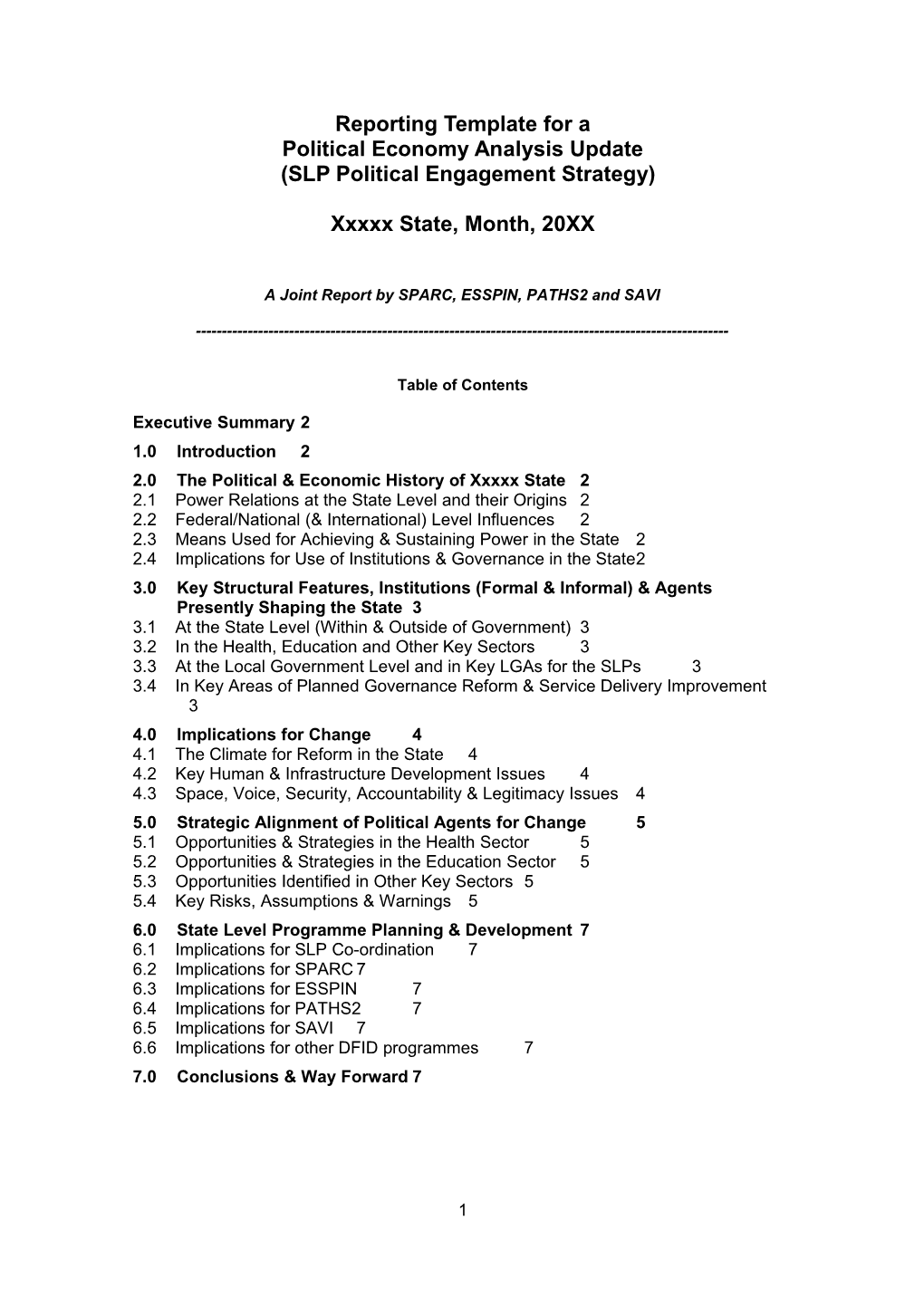 Political Economy Analysis Update