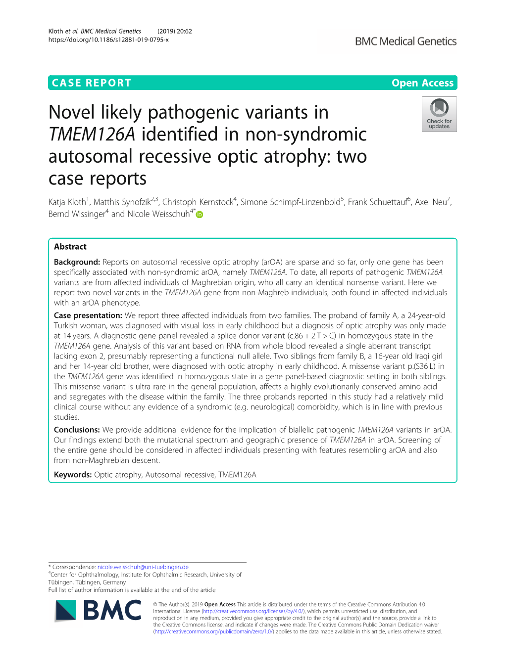 Novel Likely Pathogenic Variants in TMEM126A Identified in Non