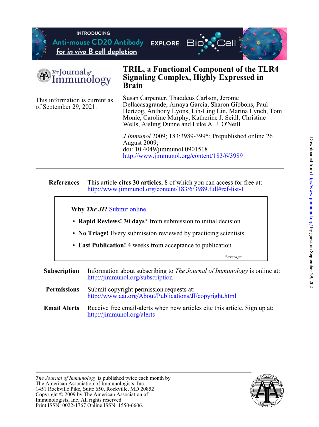 Brain Signaling Complex, Highly Expressed in TRIL, a Functional Component of the TLR4