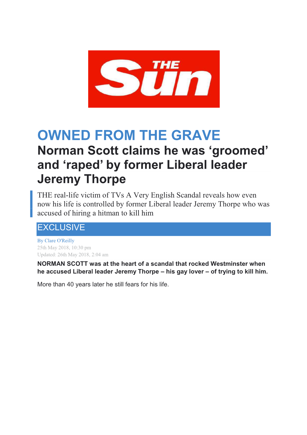 'Raped' by Former Liberal Leader Jeremy Thorpe