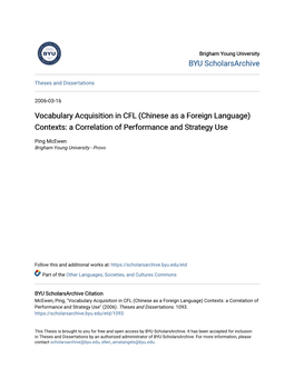 Chinese As a Foreign Language) Contexts: a Correlation of Performance and Strategy Use