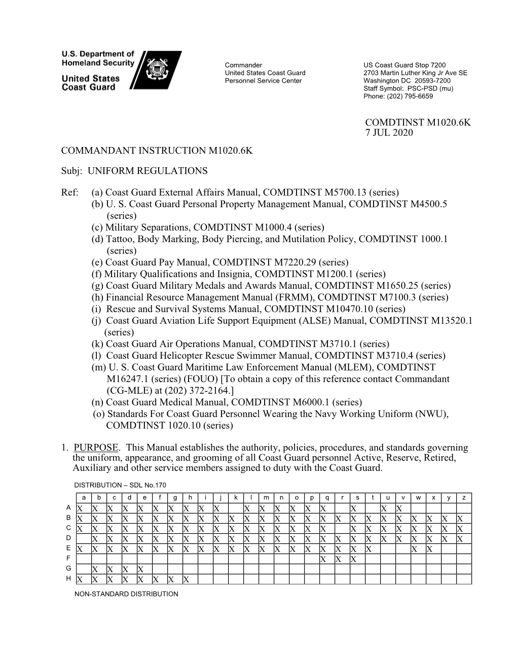 Uniform Regulations, Comdtinst M1020.6K