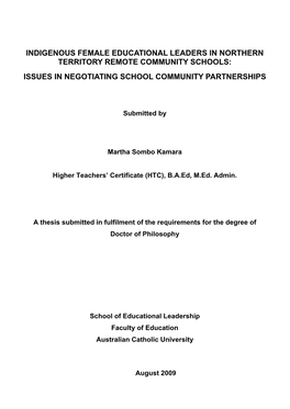 Indigenous Female Educational Leaders in Northern Territory Remote Community Schools: Issues in Negotiating School Community Partnerships